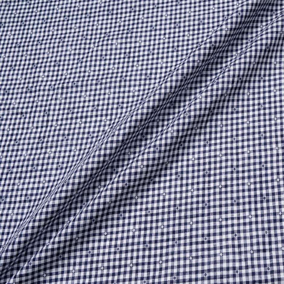 Navy & White Embroidered Gingham Linen