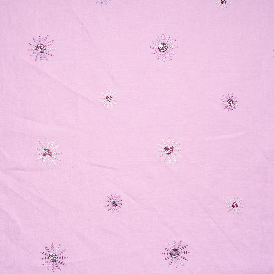 Floral Embroidered Pink Pure Linen