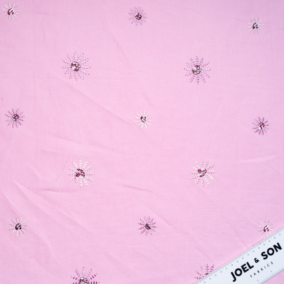 Floral Embroidered Pink Pure Linen