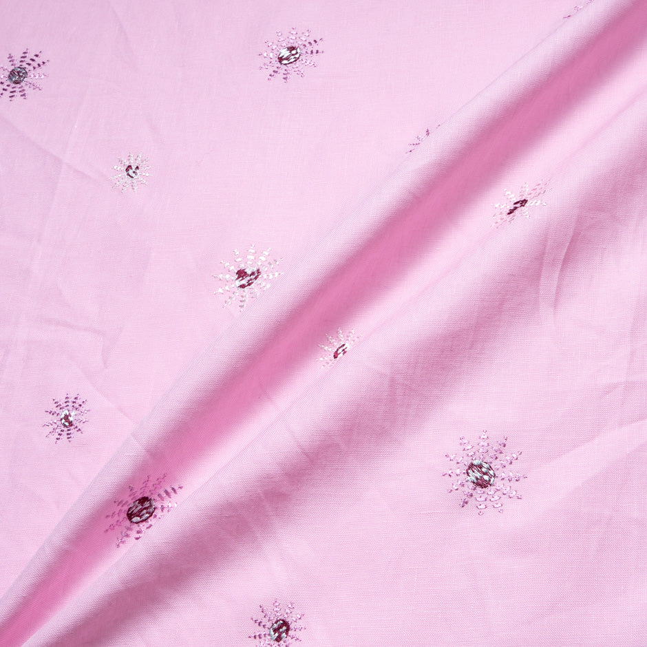 Floral Embroidered Pink Pure Linen