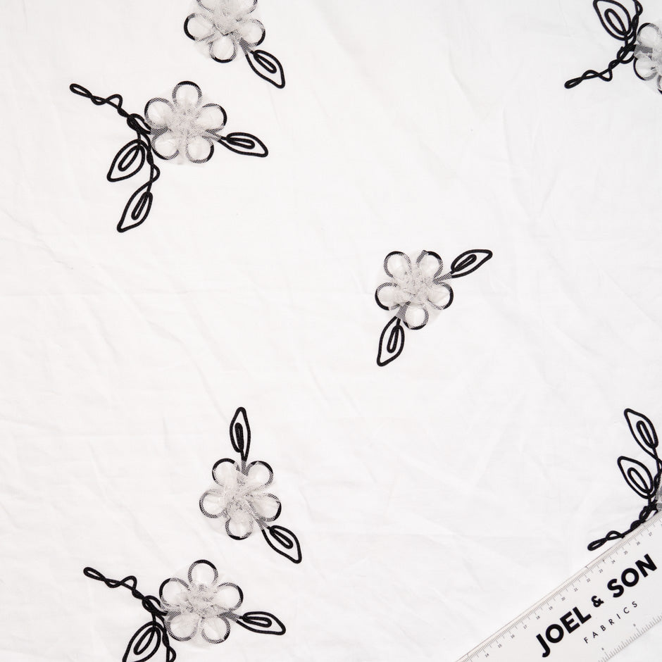 Tulle Floral Embroidered White Pure Linen