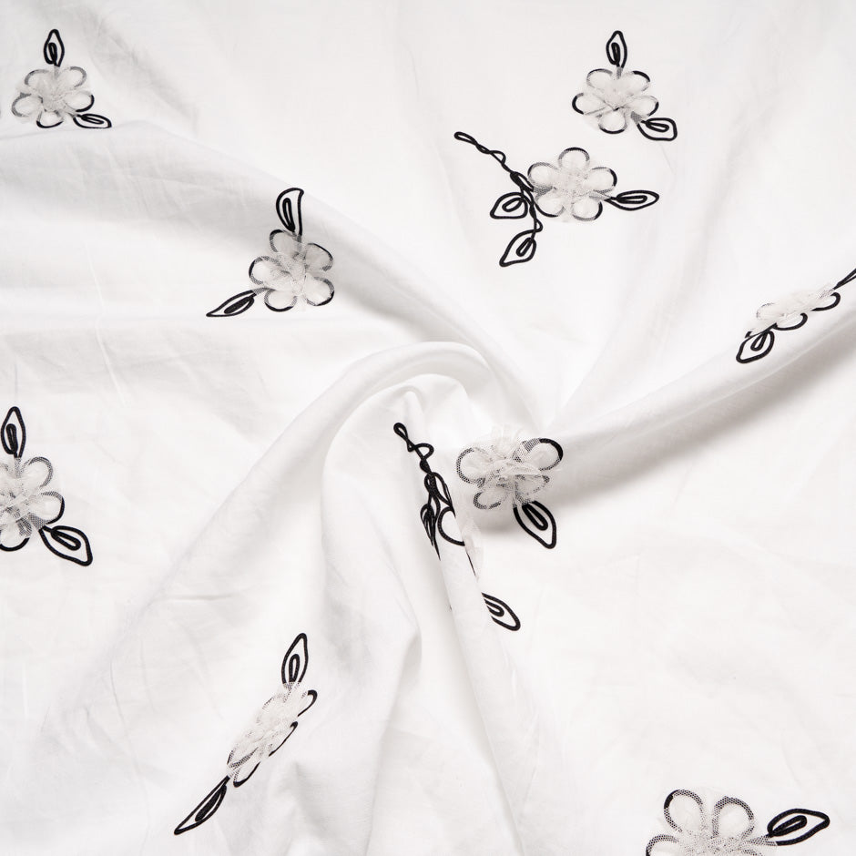 Tulle Floral Embroidered White Pure Linen