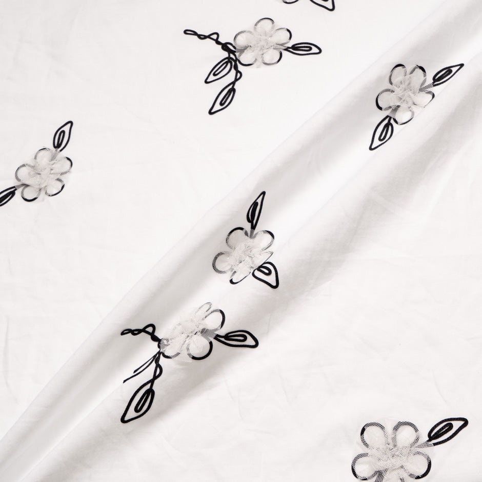 Tulle Floral Embroidered White Pure Linen