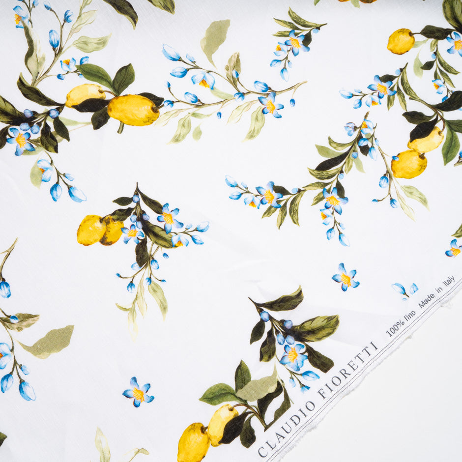 Lemon Tree Printed White Linen