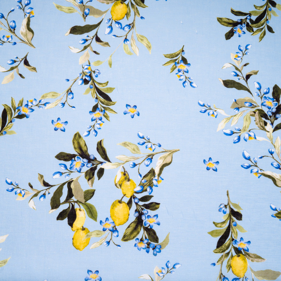 Lemon Tree Printed Baby Blue Linen