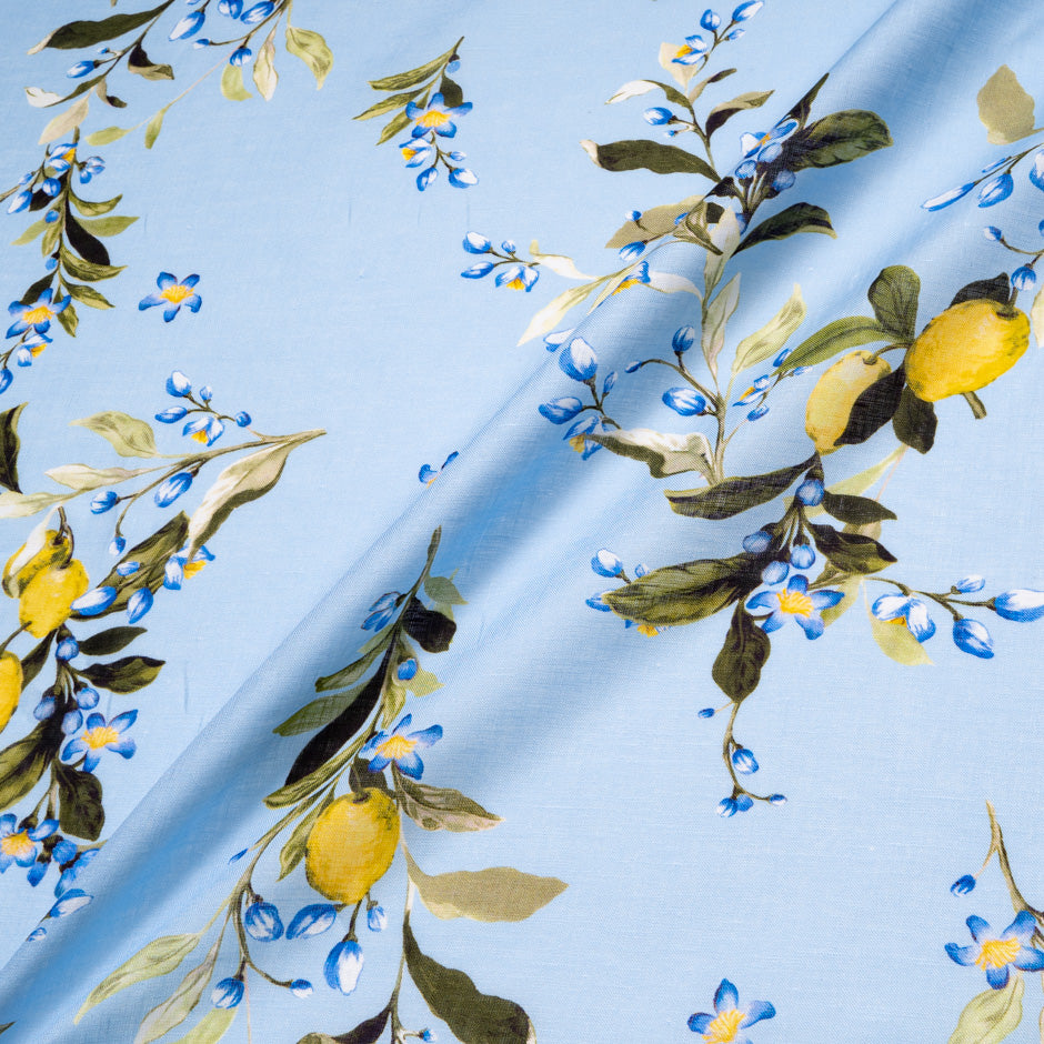 Lemon Tree Printed Baby Blue Linen