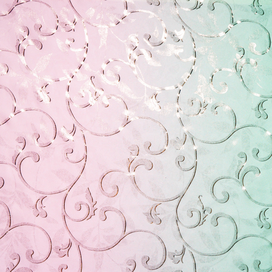 Pink & Mint Ombré Metallic Silk Georgette