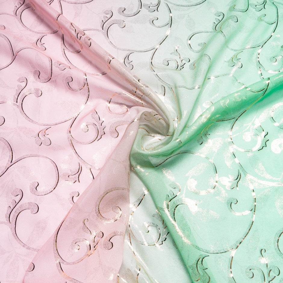 Pink & Mint Ombré Metallic Silk Georgette