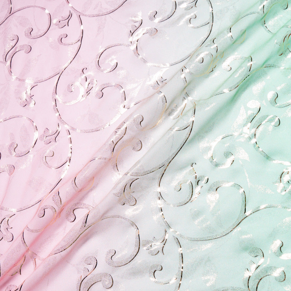 Pink & Mint Ombré Metallic Silk Georgette
