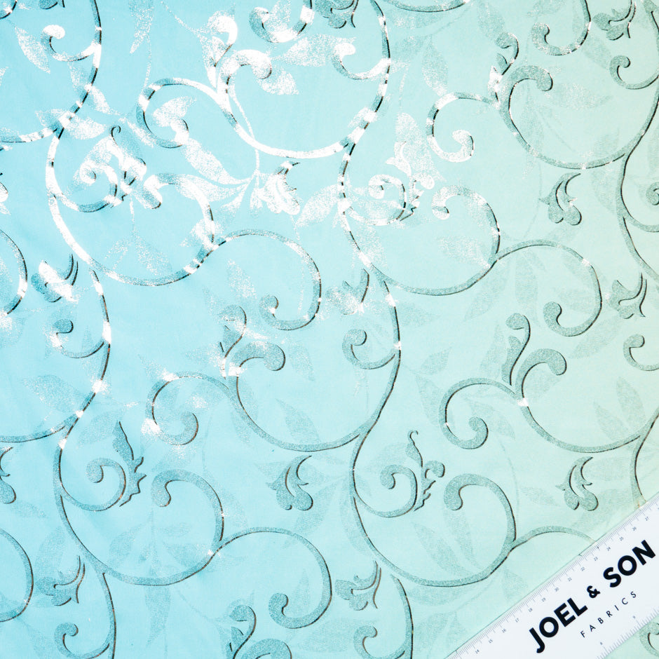 Yellow & Blue Ombré Metallic Silk Georgette