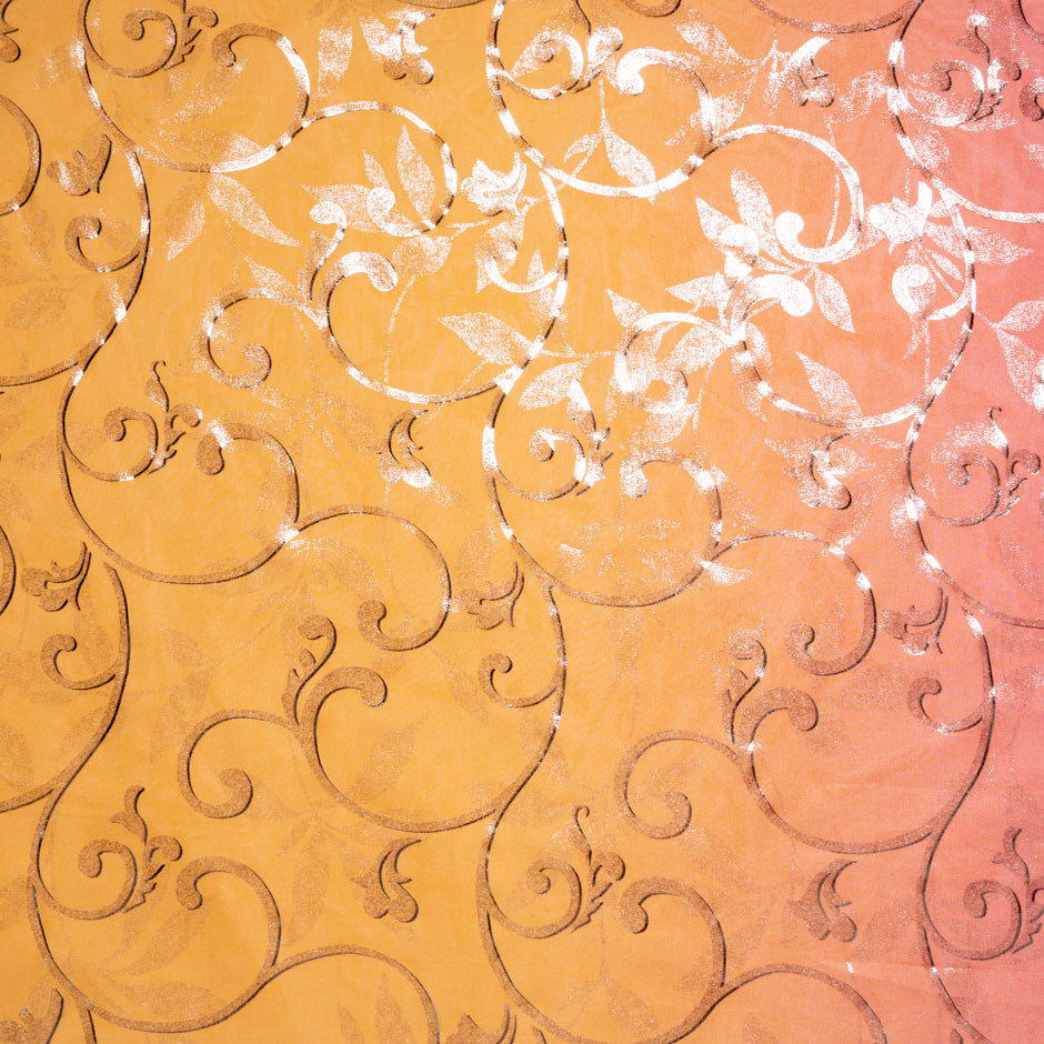 Pink & Orange Ombré Metallic Silk Georgette