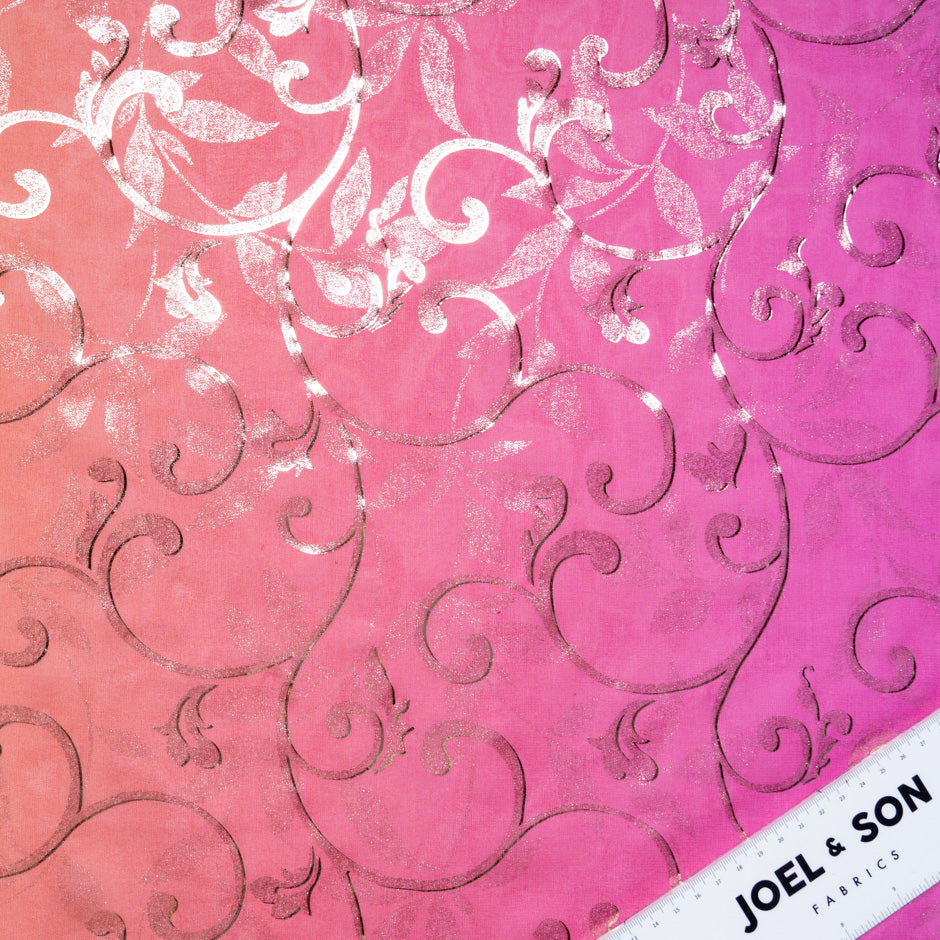 Pink & Orange Ombré Metallic Silk Georgette