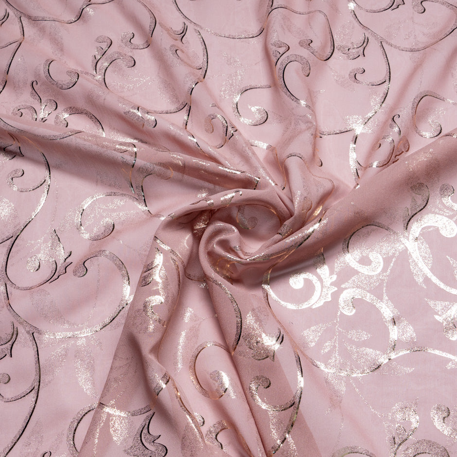 Dusty Pink Metallic Patterned Silk Georgette