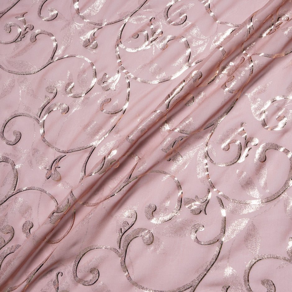 Dusty Pink Metallic Patterned Silk Georgette