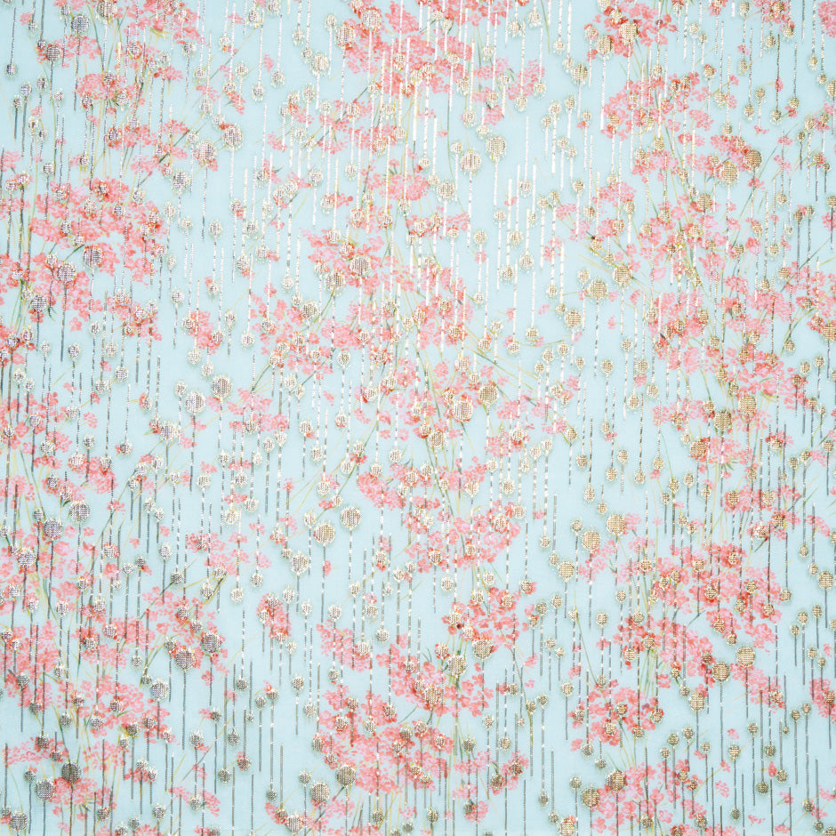 Floral Printed Jacquard Baby Blue Silk Georgette (A 1.50m Piece)