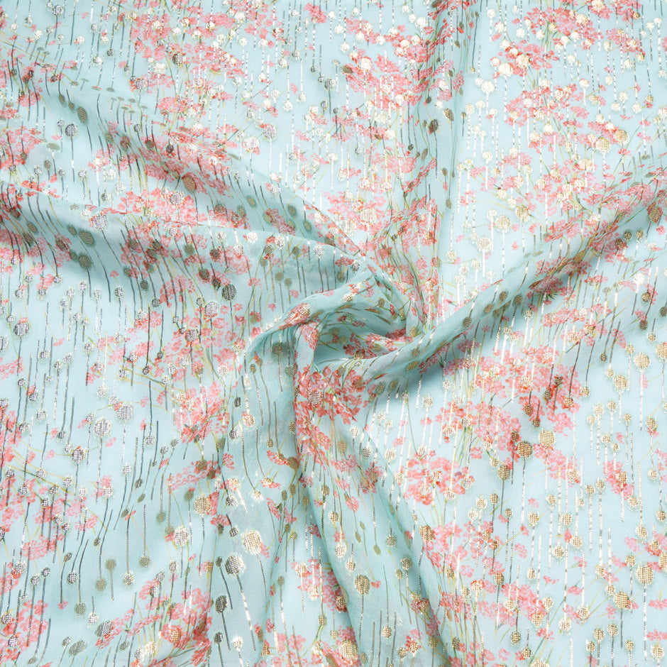 Floral Printed Jacquard Baby Blue Silk Georgette (A 1.50m Piece)