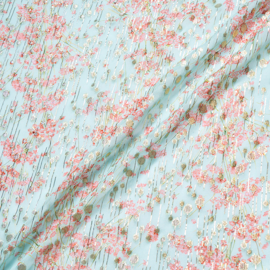 Floral Printed Jacquard Baby Blue Silk Georgette (A 1.50m Piece)