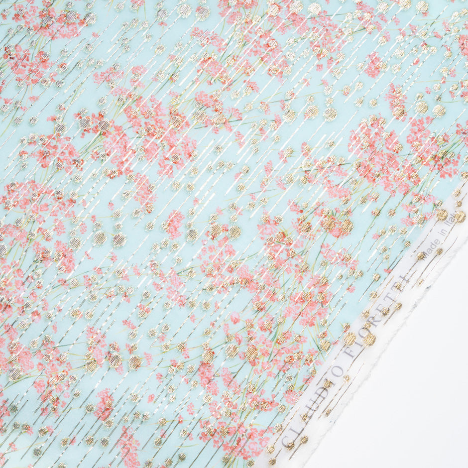 Floral Printed Jacquard Baby Blue Silk Georgette (A 1.50m Piece)