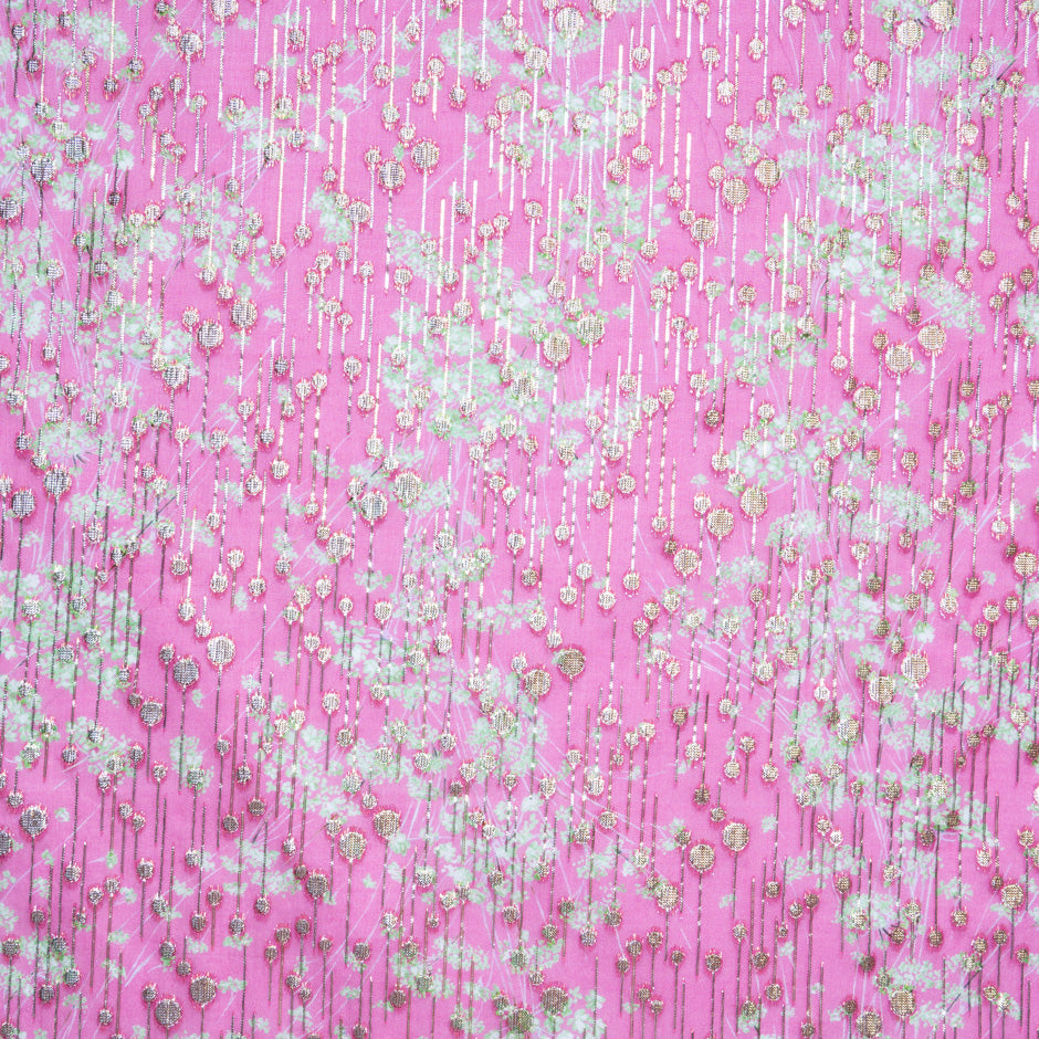Floral Printed Jacquard Candy Pink Silk Georgette (A 2.50m Piece)