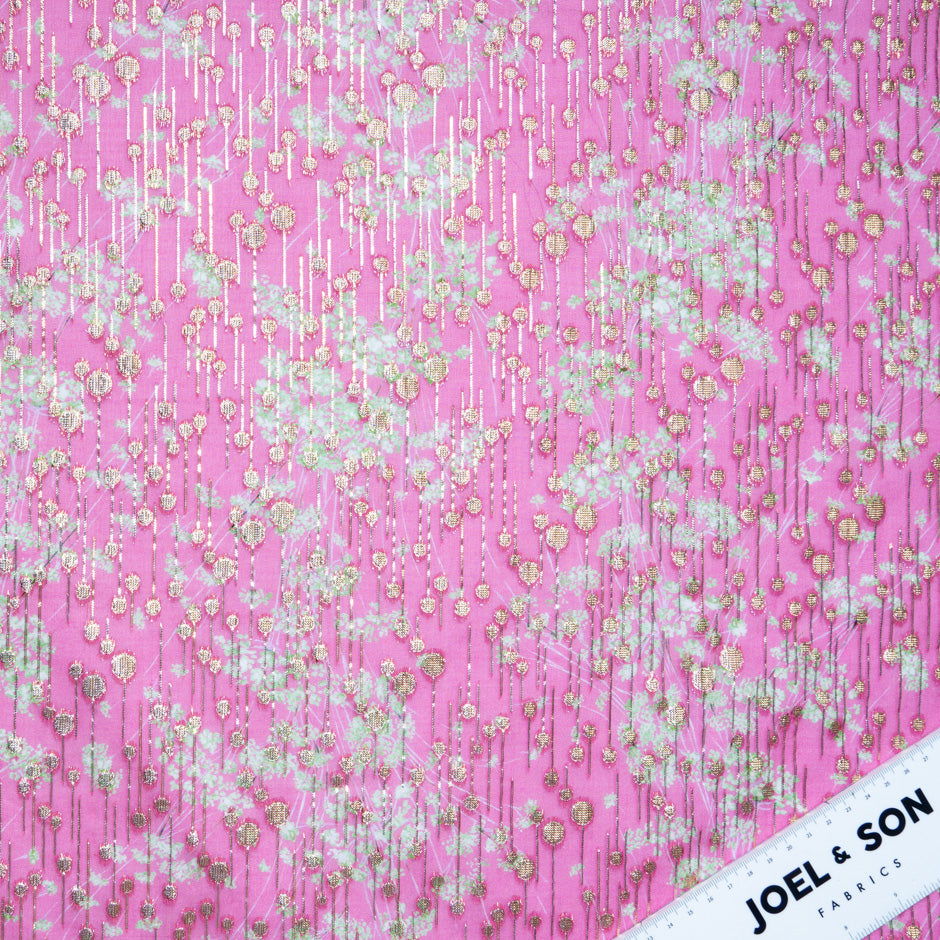 Floral Printed Jacquard Candy Pink Silk Georgette (A 2.50m Piece)