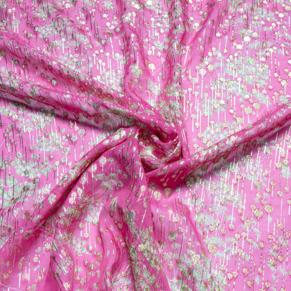 Floral Printed Jacquard Candy Pink Silk Georgette (A 2.50m Piece)