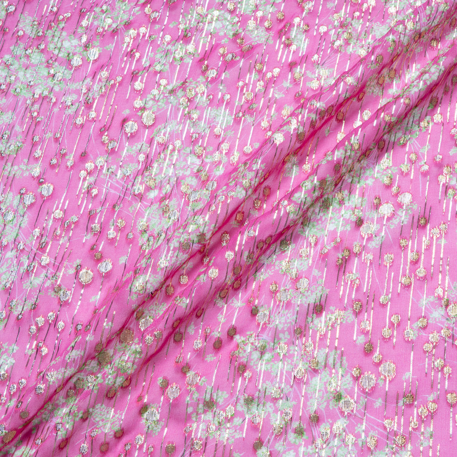 Floral Printed Jacquard Candy Pink Silk Georgette (A 2.50m Piece)