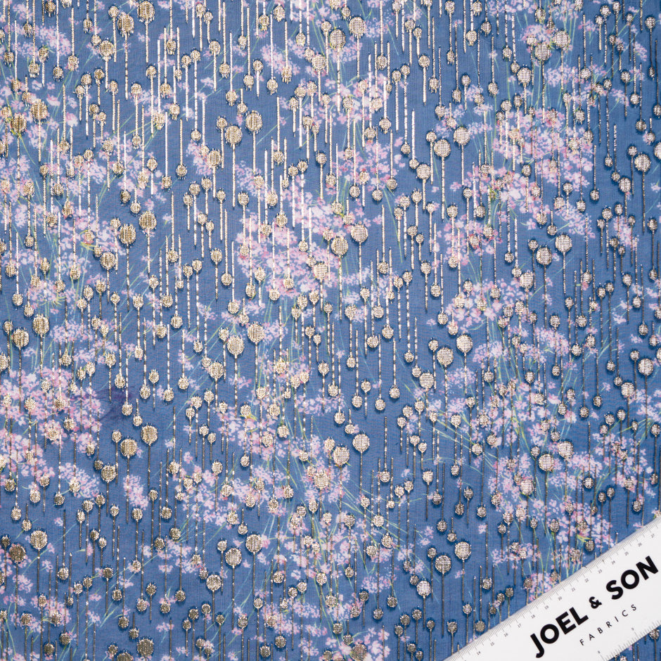 Delicate Floral Printed Jacquard Blue Georgette