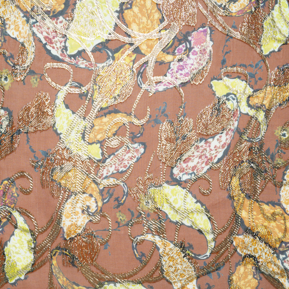 Paisley Printed Brown Silk Metallic Jacquard