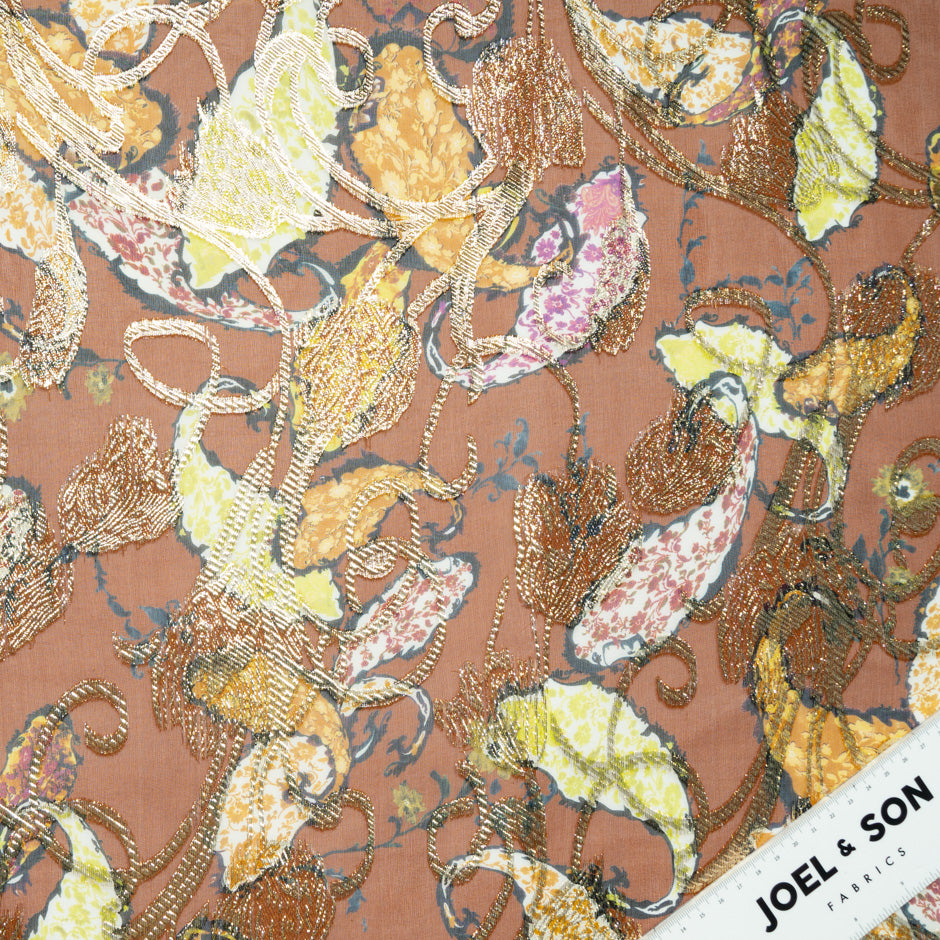 Paisley Printed Brown Silk Metallic Jacquard