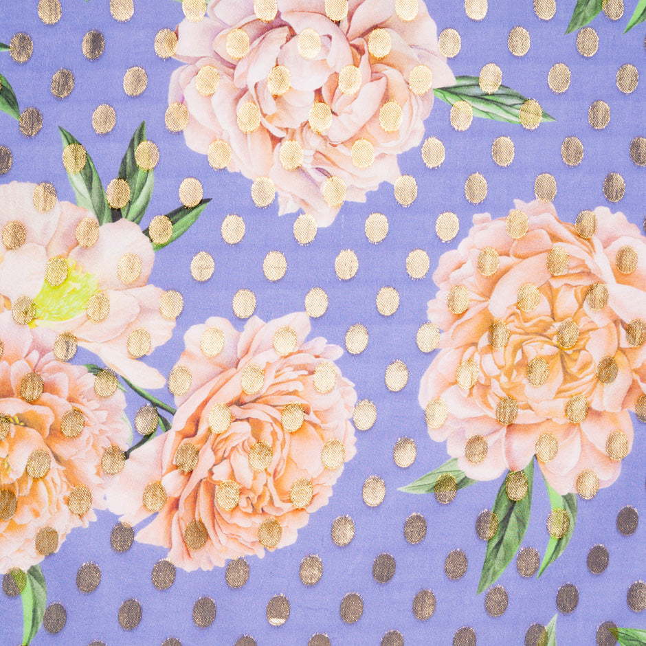 Large Floral Printed Lavender Silk Jacquard