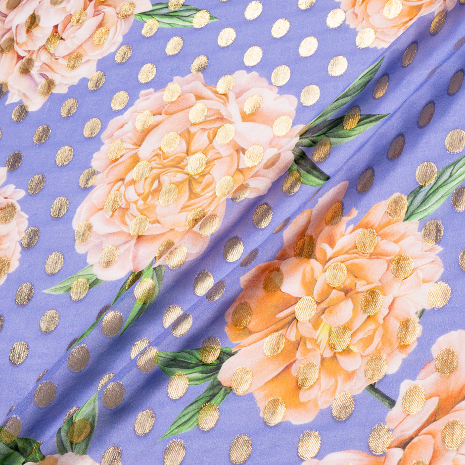 Large Floral Printed Lavender Silk Jacquard