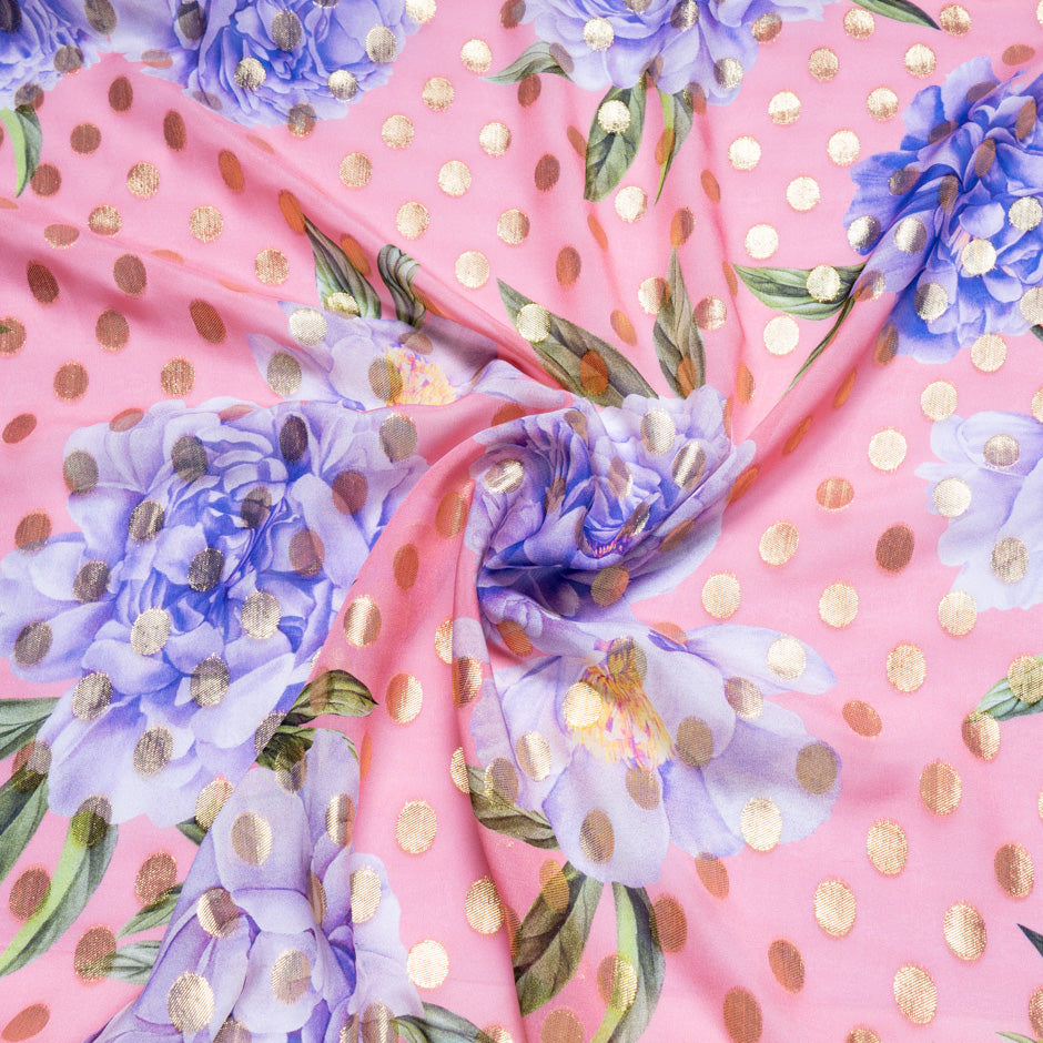 Large Floral Printed Candy Pink Silk Jacquard (A 3m Piece)