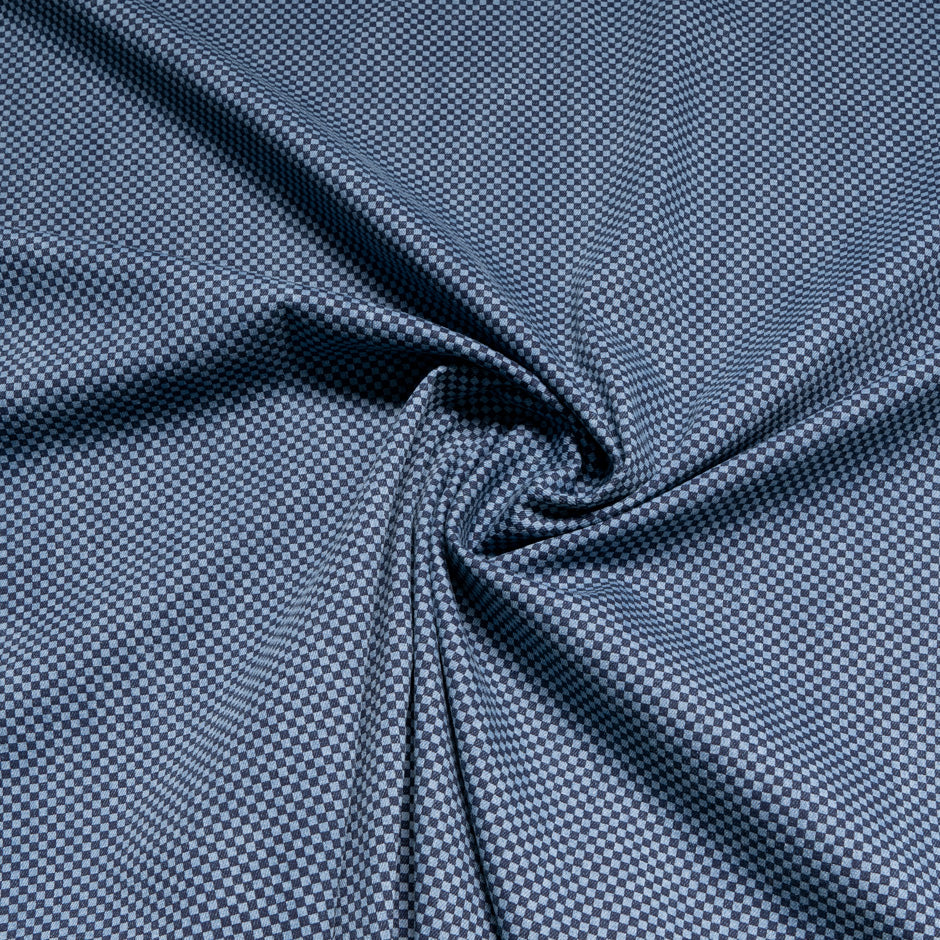 Mini Check Printed Stretch Cotton Denim