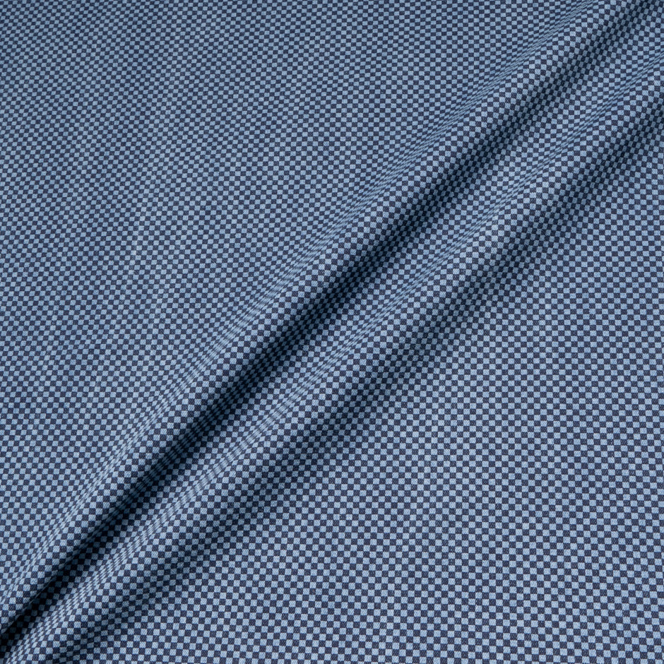 Mini Check Printed Stretch Cotton Denim