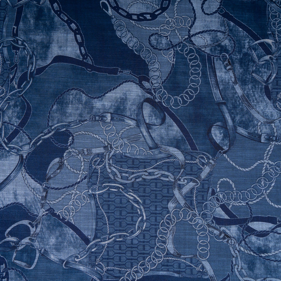 Link Printed Stretch Cotton Denim