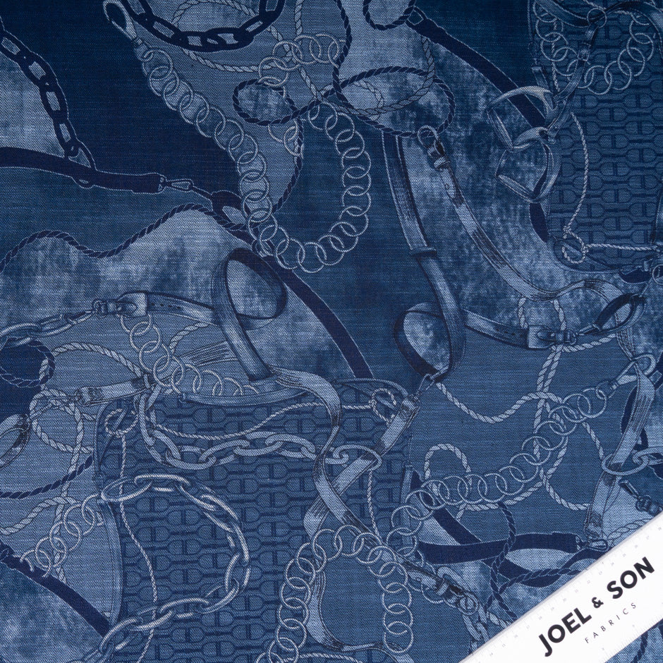 Link Printed Stretch Cotton Denim