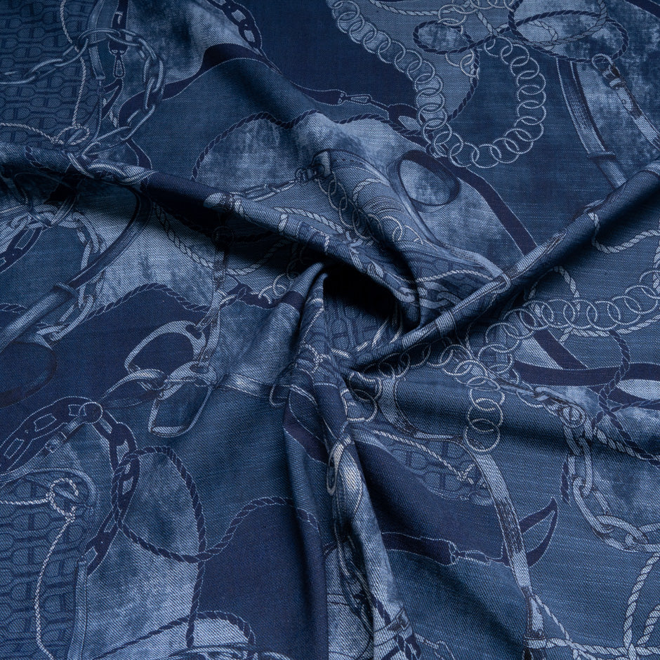 Link Printed Stretch Cotton Denim