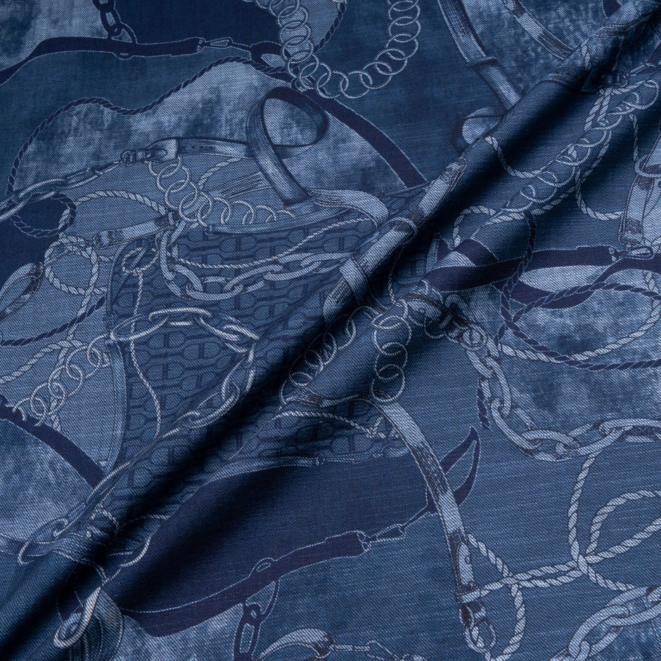 Link Printed Stretch Cotton Denim