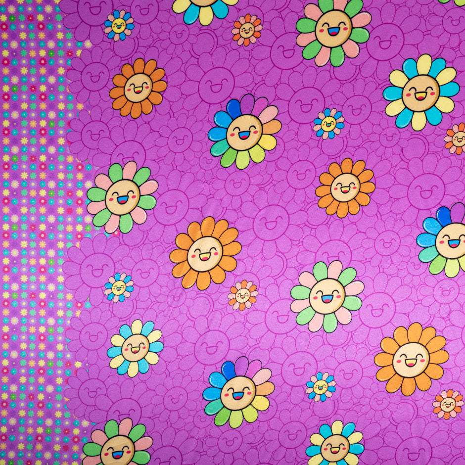 'Happy Flower' Printed Magenta Pink Silk Satin