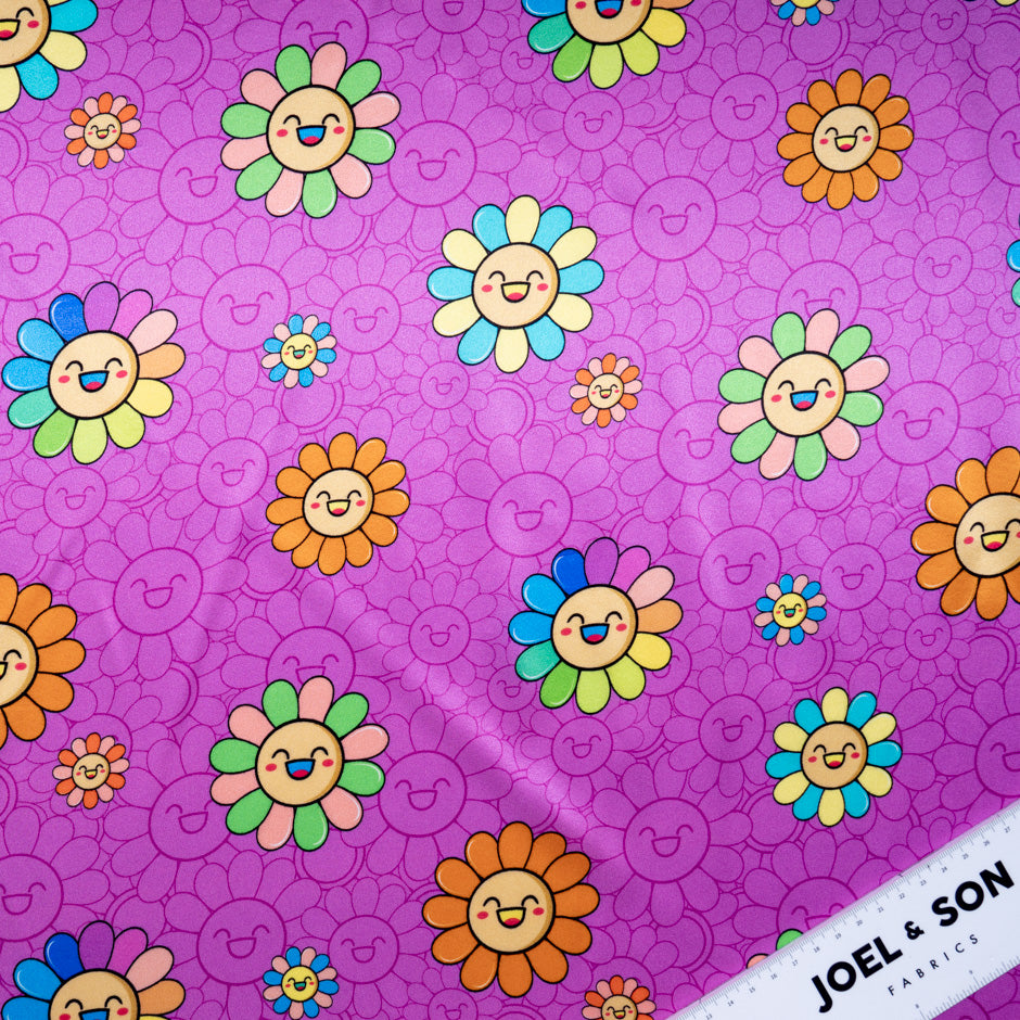 'Happy Flower' Printed Magenta Pink Silk Satin