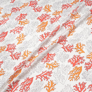 Orange 'Coral' Printed White Silk Jacquard