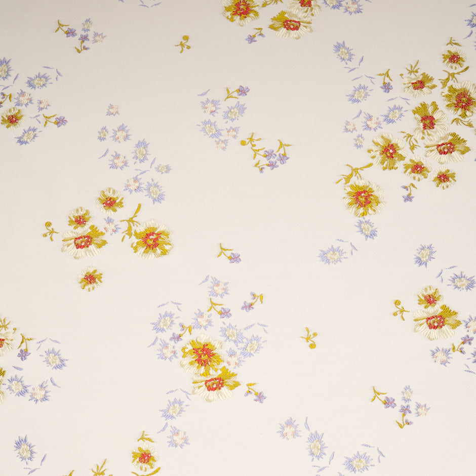 Floral Jacquard Ivory Silk Blend Brocade