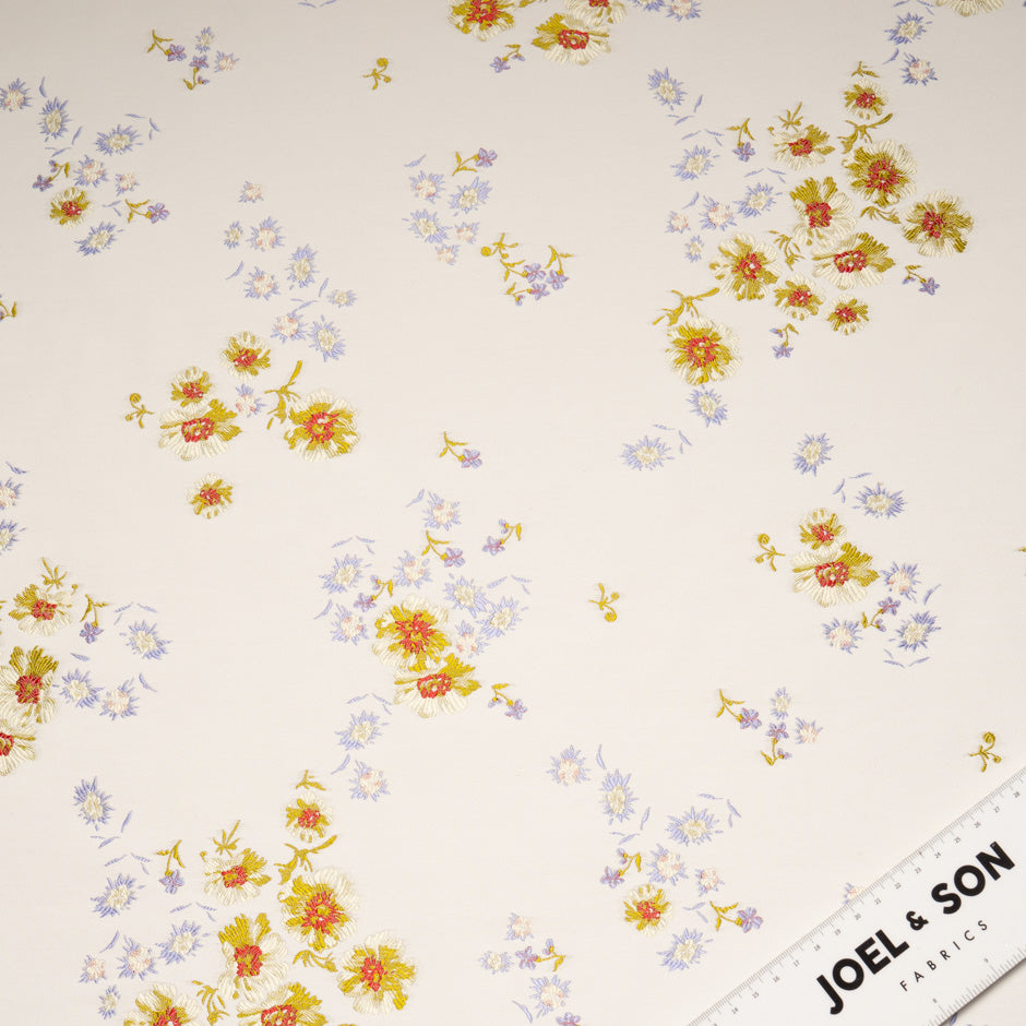 Floral Jacquard Ivory Silk Blend Brocade