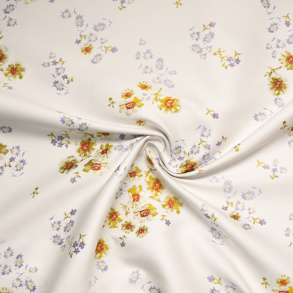 Floral Jacquard Ivory Silk Blend Brocade
