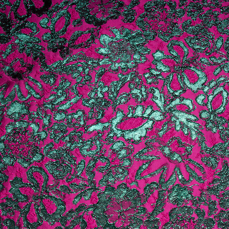 Fuchsia Pink & Emerald Green Metallic Cloqué