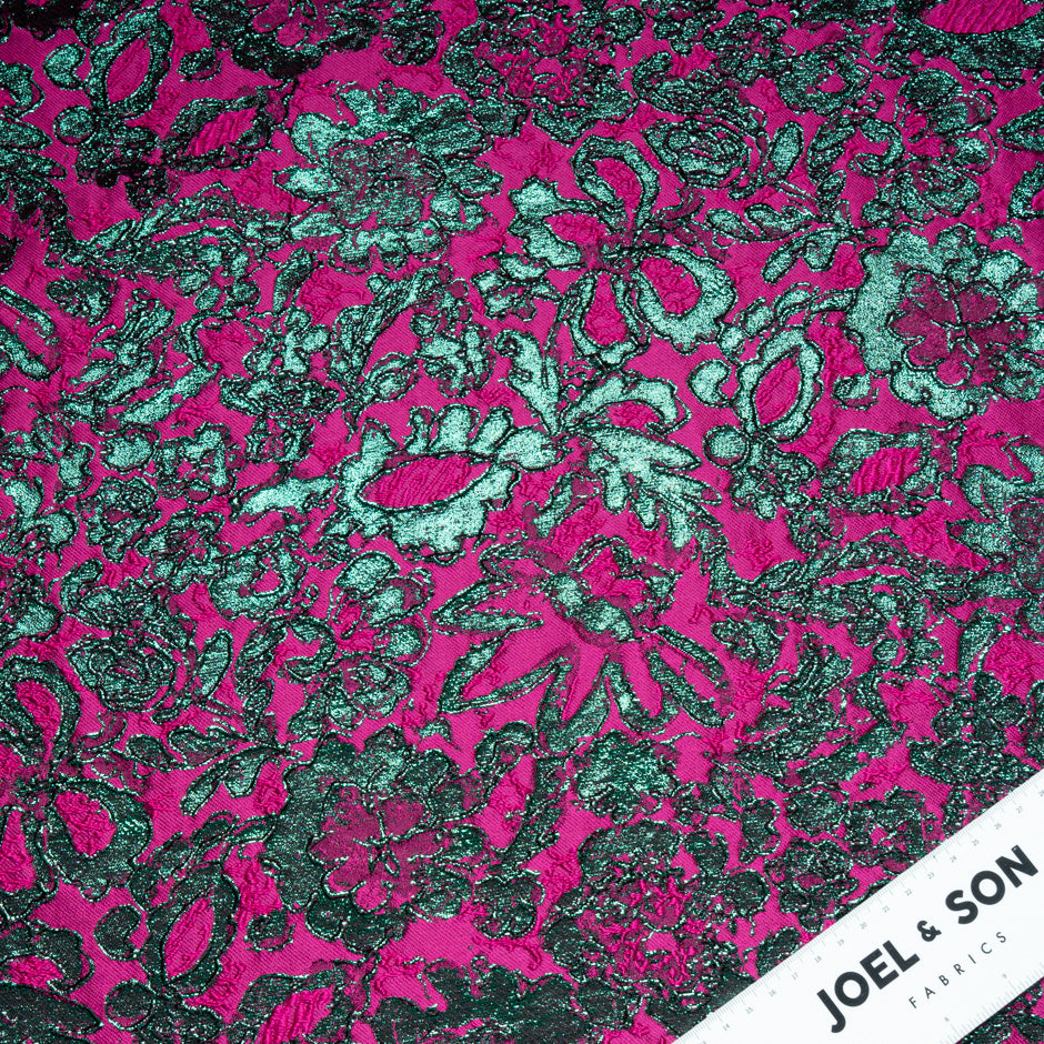 Fuchsia Pink & Emerald Green Metallic Cloqué