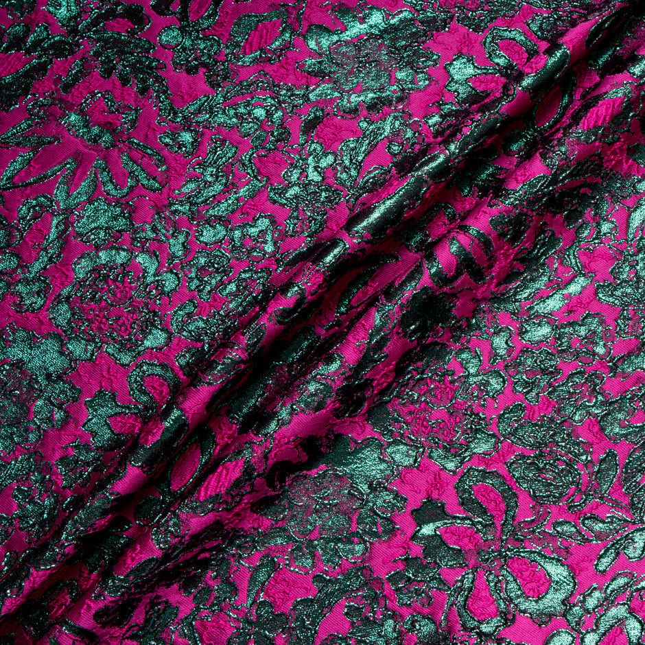 Fuchsia Pink & Emerald Green Metallic Cloqué