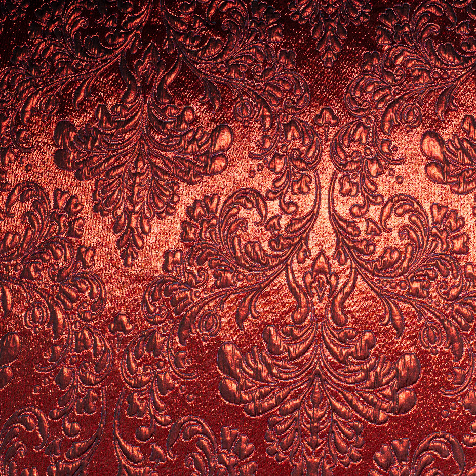 Rich Red Patterned Metallic Cloqué