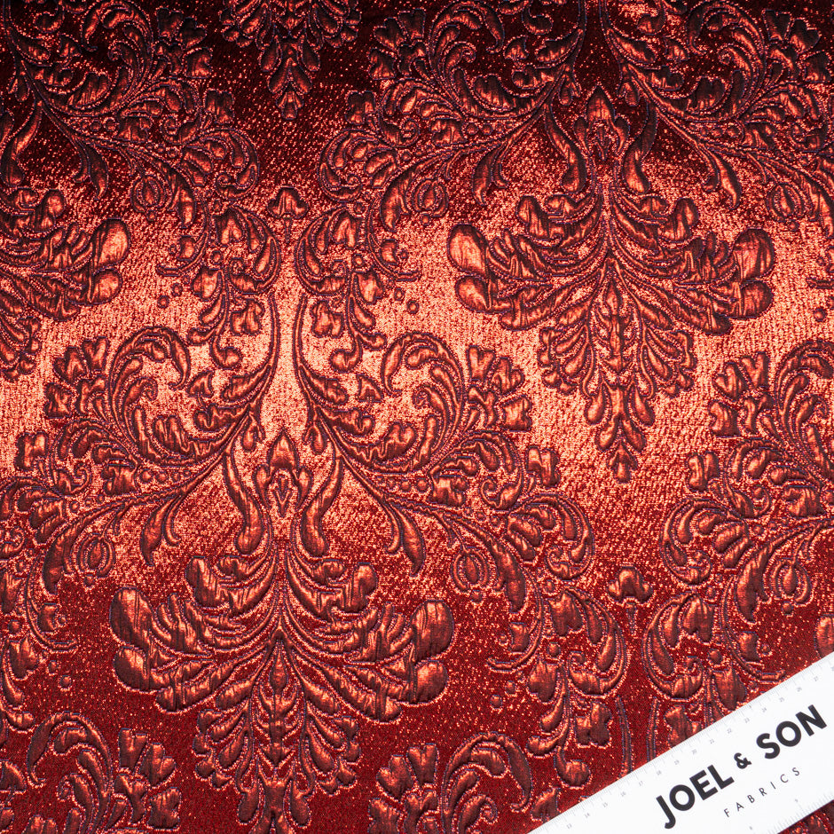 Rich Red Patterned Metallic Cloqué