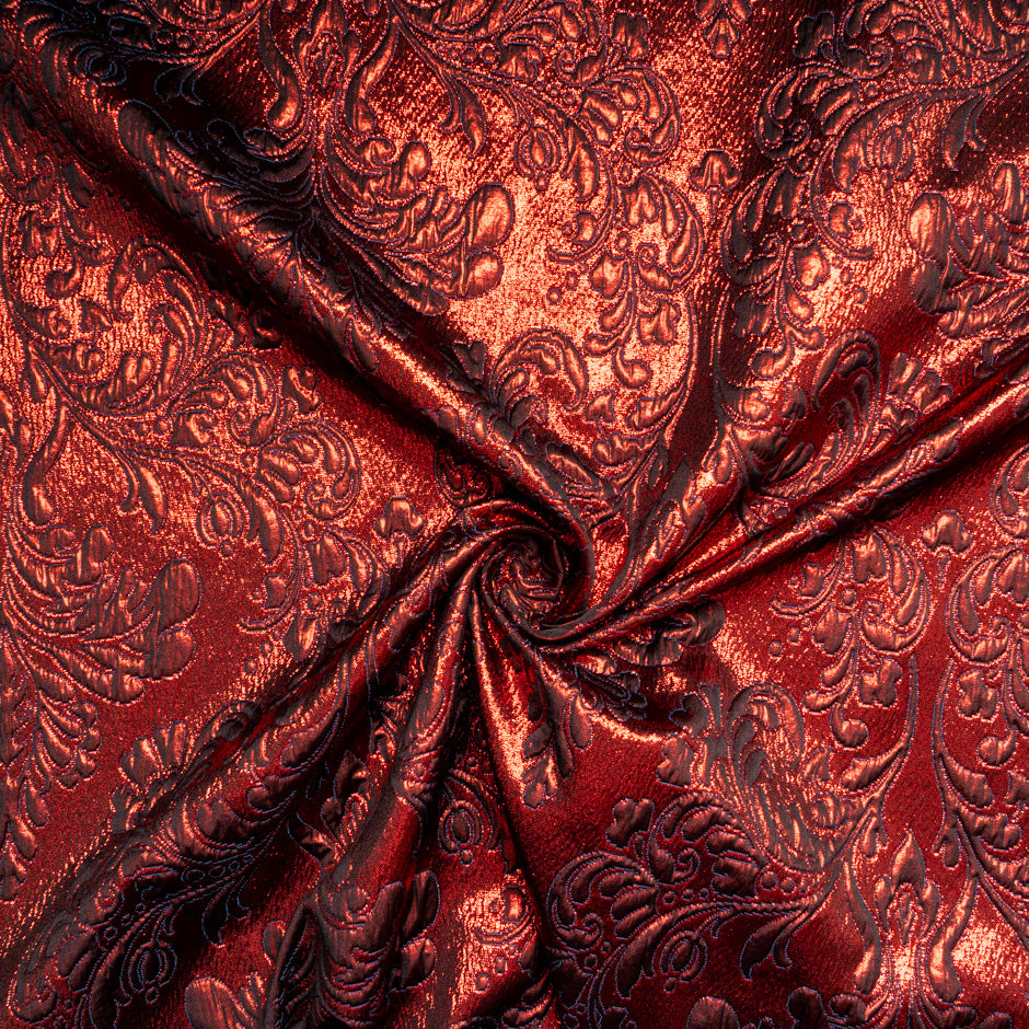 Rich Red Patterned Metallic Cloqué